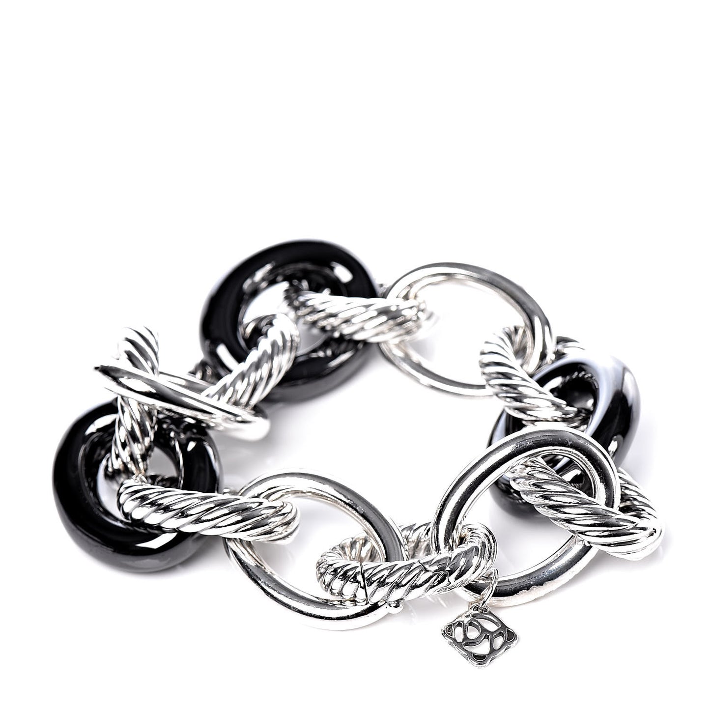 Sterling Silver Black Ceramic 17mm Extra Large Oval Link Bracelet