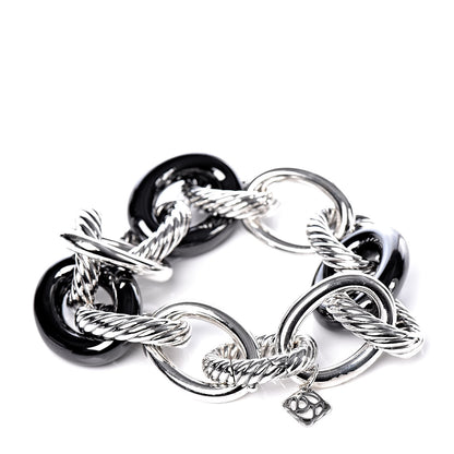 David Yurman Sterling Silver Black Ceramic 17mm Extra Large Oval Link Bracelet 1 of 5