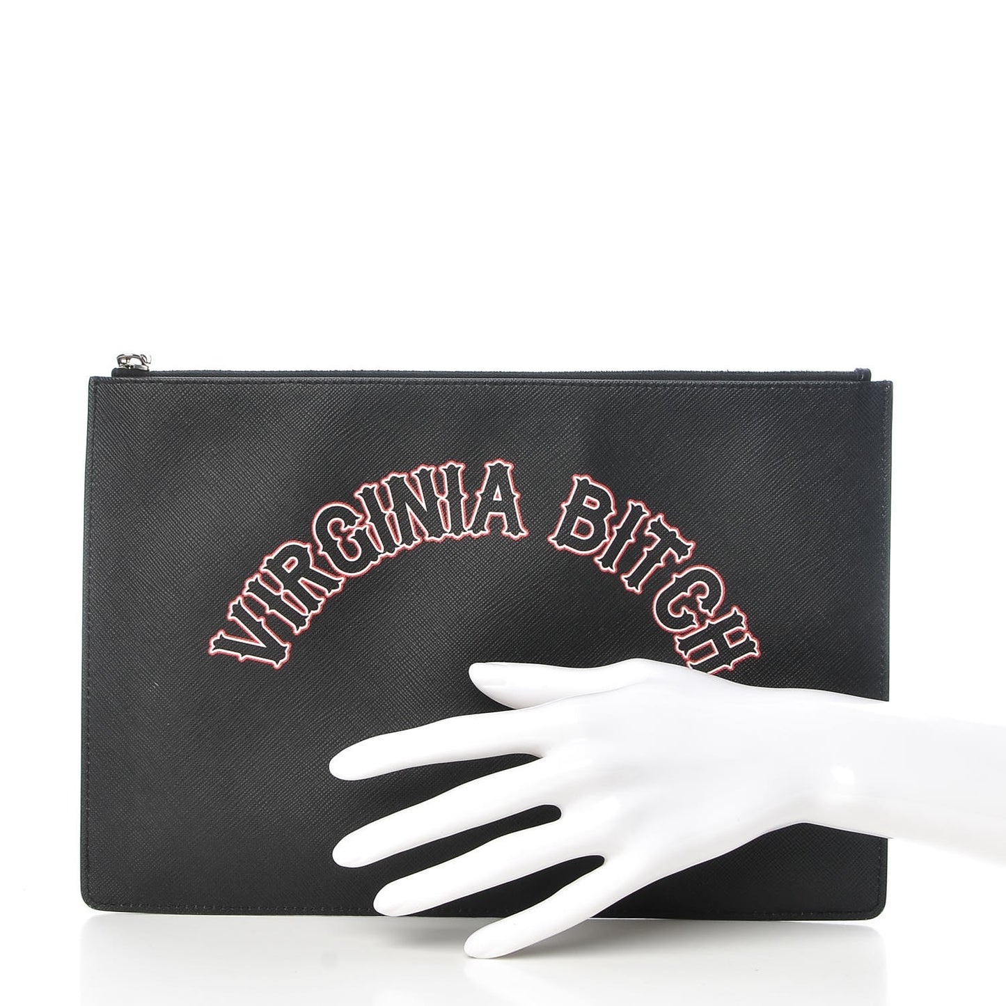 Textured Coated Canvas Gothic Medium Cosmetic Pouch Black