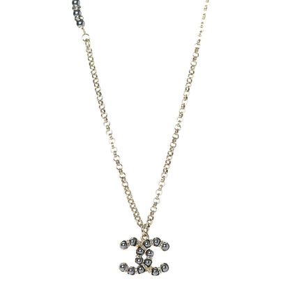 Chanel Crystal Pearl Nefertiti CC Pendant Necklace Gold Grey 1 of 5