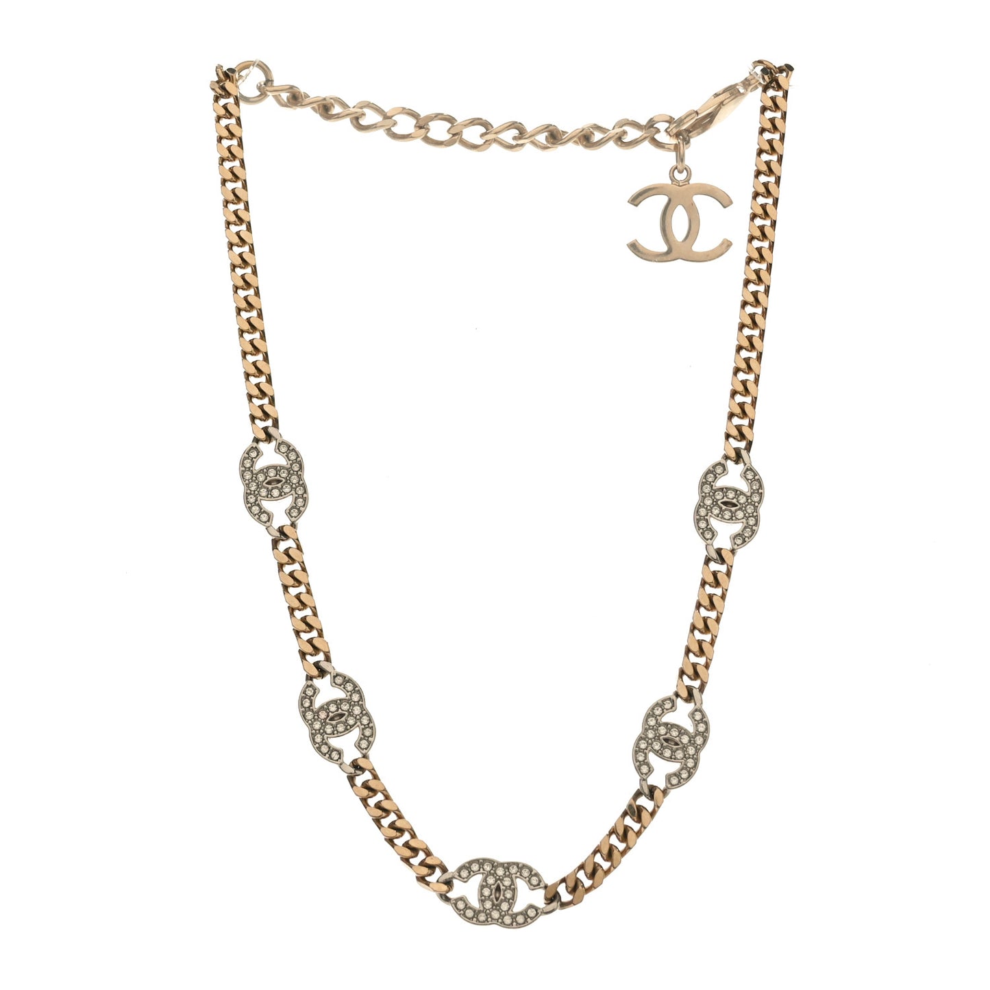 Crystal Chain CC Link Choker Gold Silver
