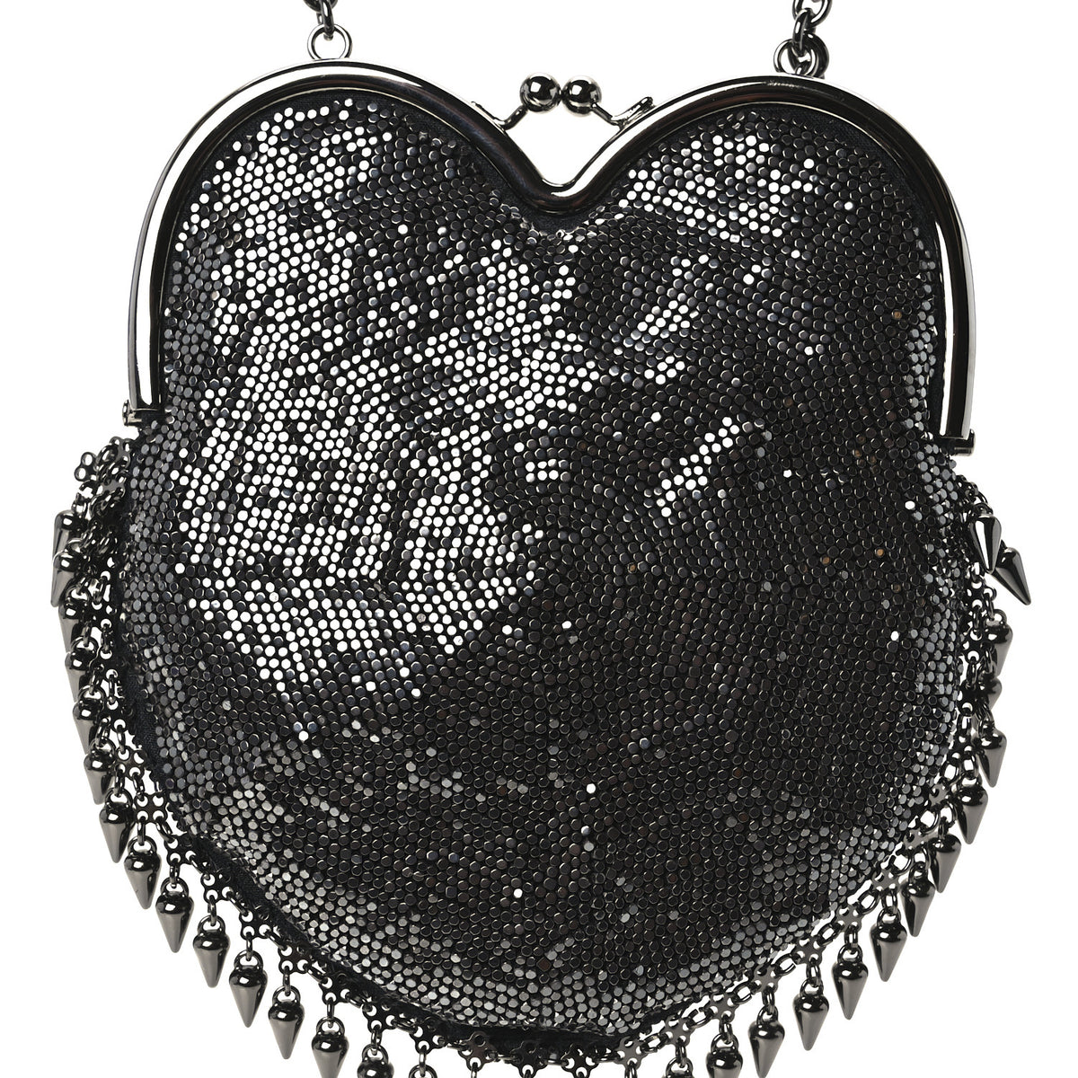 Satin Mesh Studded Mini Heart Bag Dark Rutenio