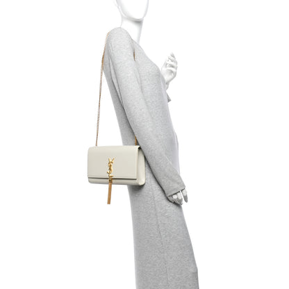 Saint Laurent Grain De Poudre Calfskin Medium Classic Monogram Kate Tassel Satchel Crema Soft 2 of 11