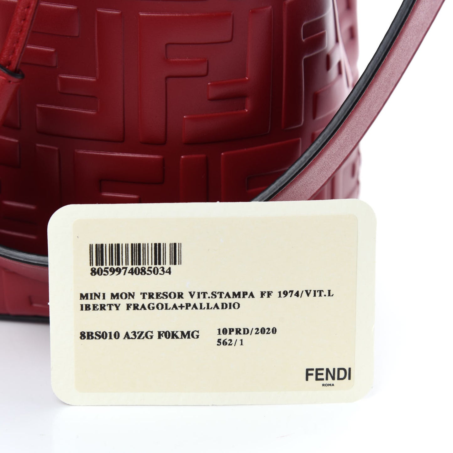 Vitello Liberty F is Fendi FF 1974 Embossed Mini Mon Tresor Bucket Bag Fragola