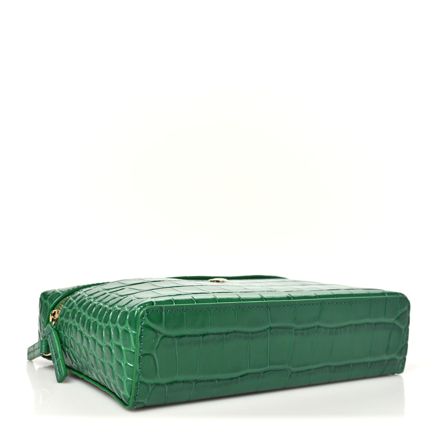 Chanel Calfskin Crocodile Embossed Crococo Top Handle Slim Vanity Case With Chain Emerald 4 of 11