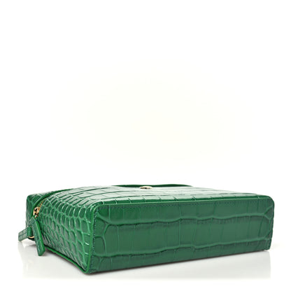 Chanel Calfskin Crocodile Embossed Crococo Top Handle Slim Vanity Case With Chain Emerald 4 of 11