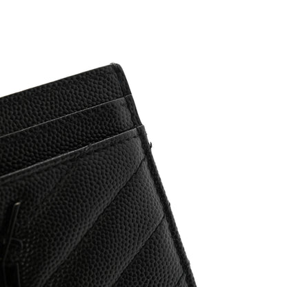 Saint Laurent Grain De Poudre Matelasse Chevron Monochrome Monogram Credit Card Case Black 9 of 9