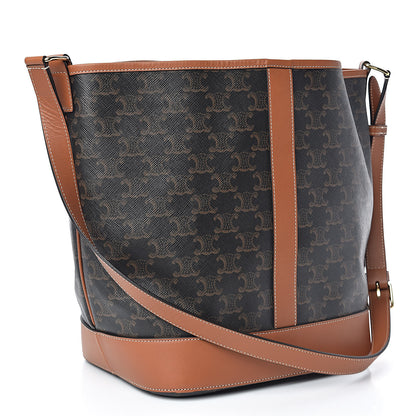 Celine Triomphe Canvas Calfskin Medium Bucket Bag Tan 3 of 9