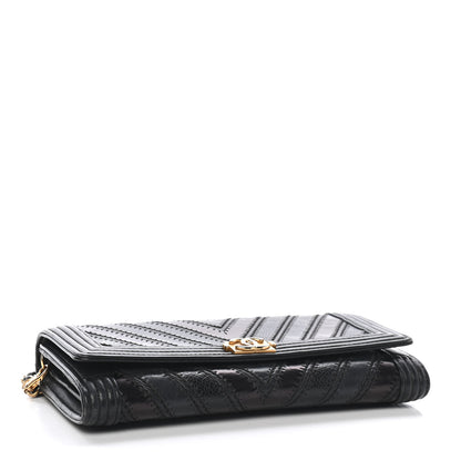 Chanel Calfskin Caviar Quilted Chevron Mixed Boy Wallet On Removable Chain Black 3 of 9