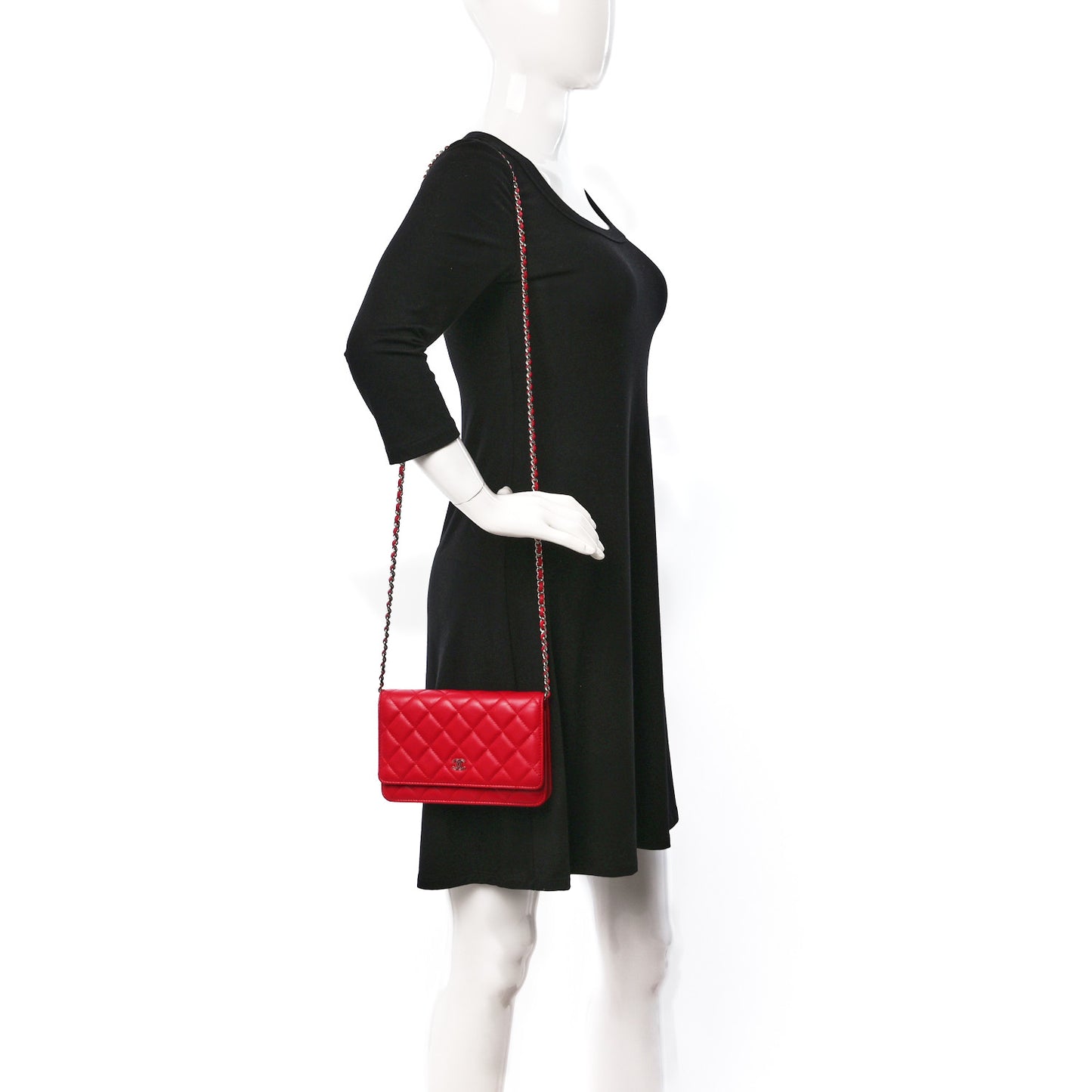 Lambskin Quilted Wallet On Chain WOC Red