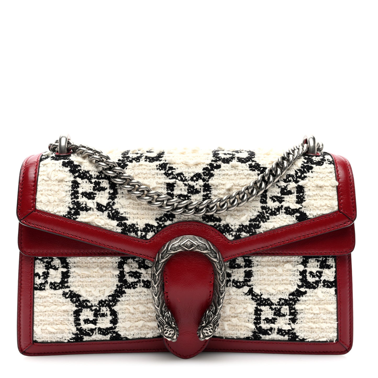 Tweed GG Monogram Small Dionysus Shoulder Bag White Black Romantic Cherry