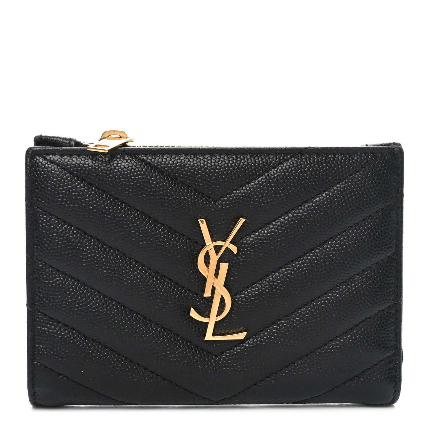 Grain De Poudre Matelasse Chevron Monogram Zipped Two-Part Wallet Black