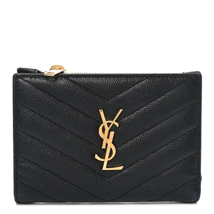 Saint Laurent Grain De Poudre Matelasse Chevron Monogram Zipped Two-Part Wallet Black 1 of 6