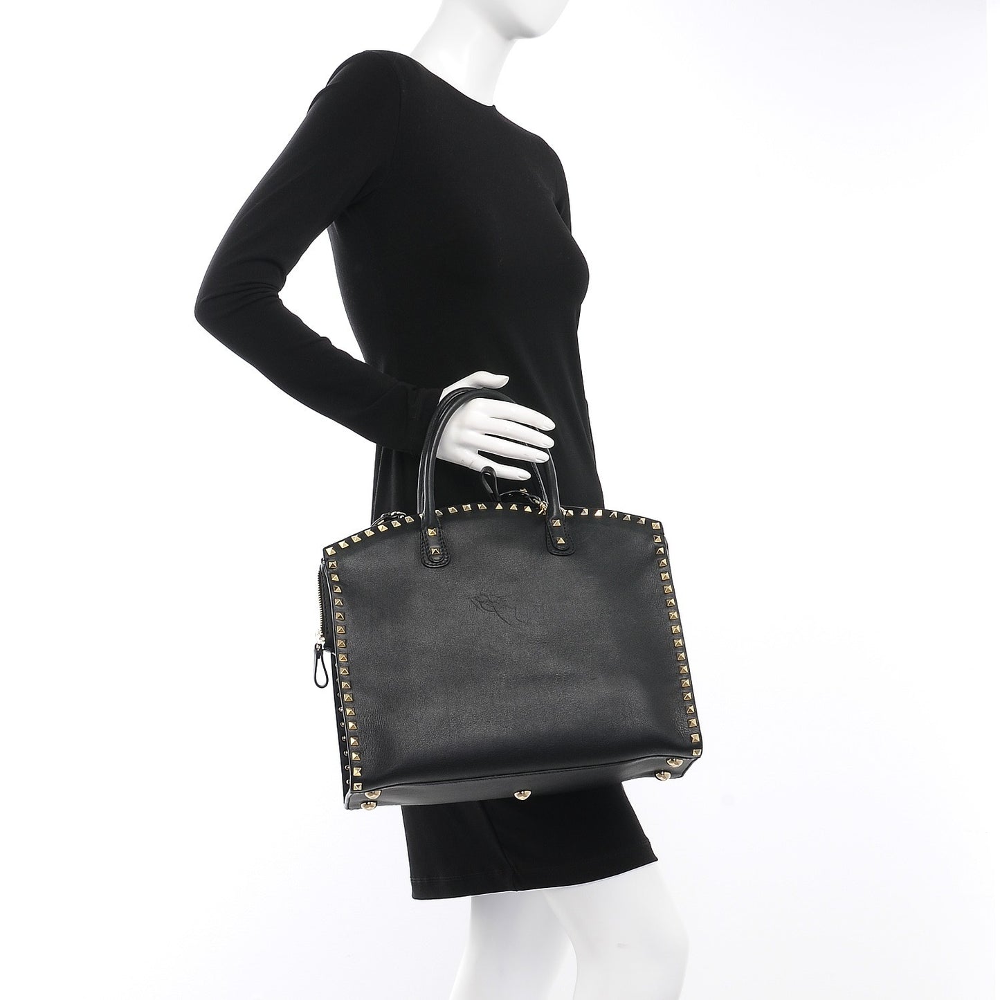 Vitello Rockstud Dome Shopper Black