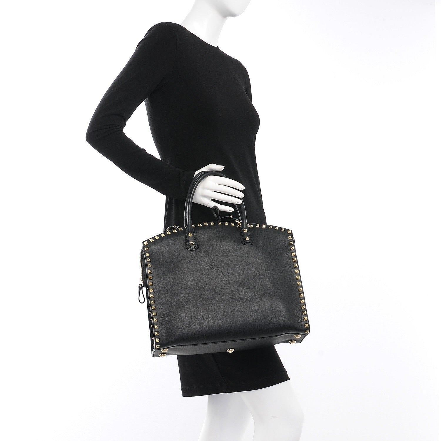 Valentino Garavani Vitello Rockstud Dome Shopper Black 2 of 16