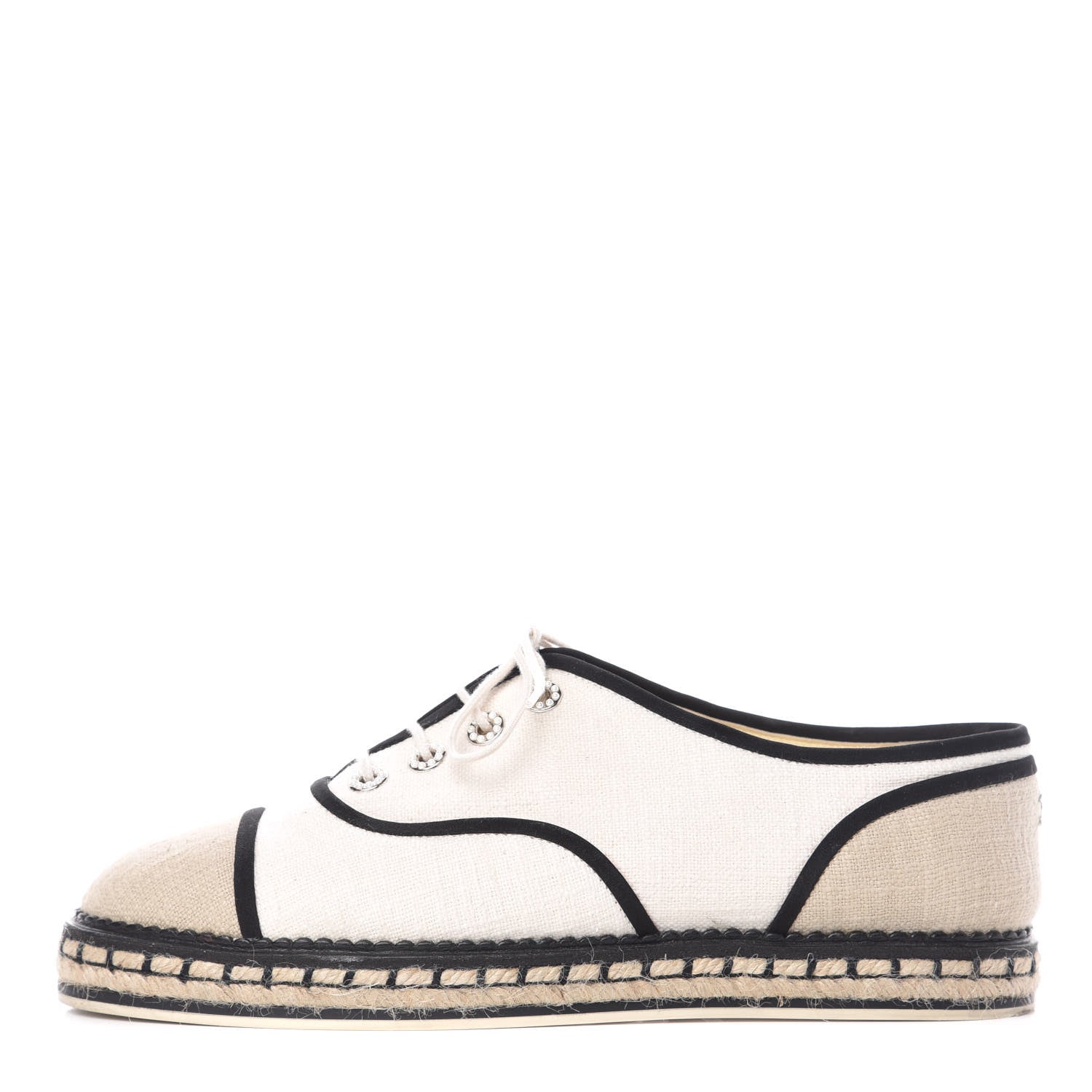 Chanel Cotton Lace Up Espadrilles 41.5 Light Beige 1 of 15