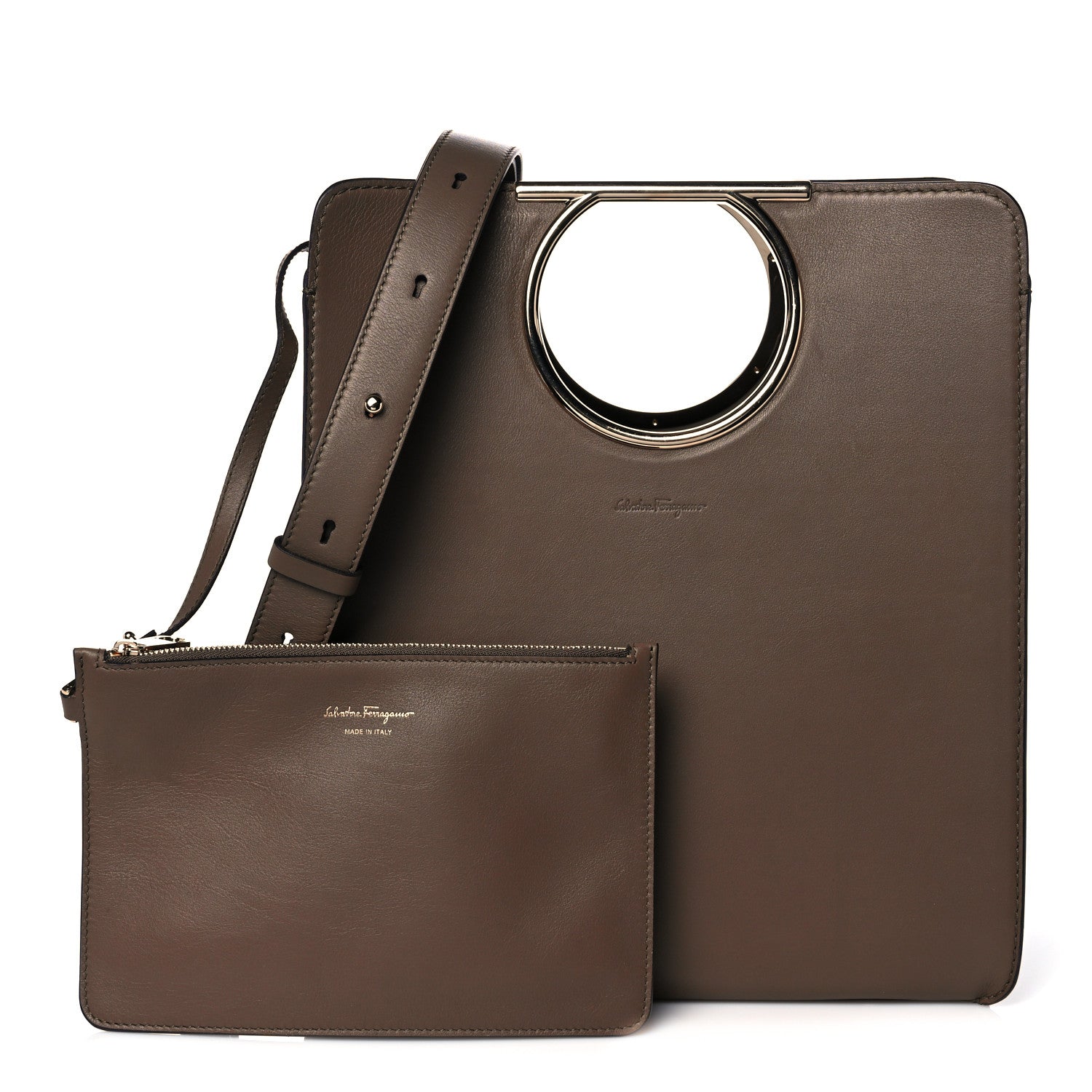 Salvatore Ferragamo Calfskin Vela Tote Shoulder Bag Brown 1 of 13
