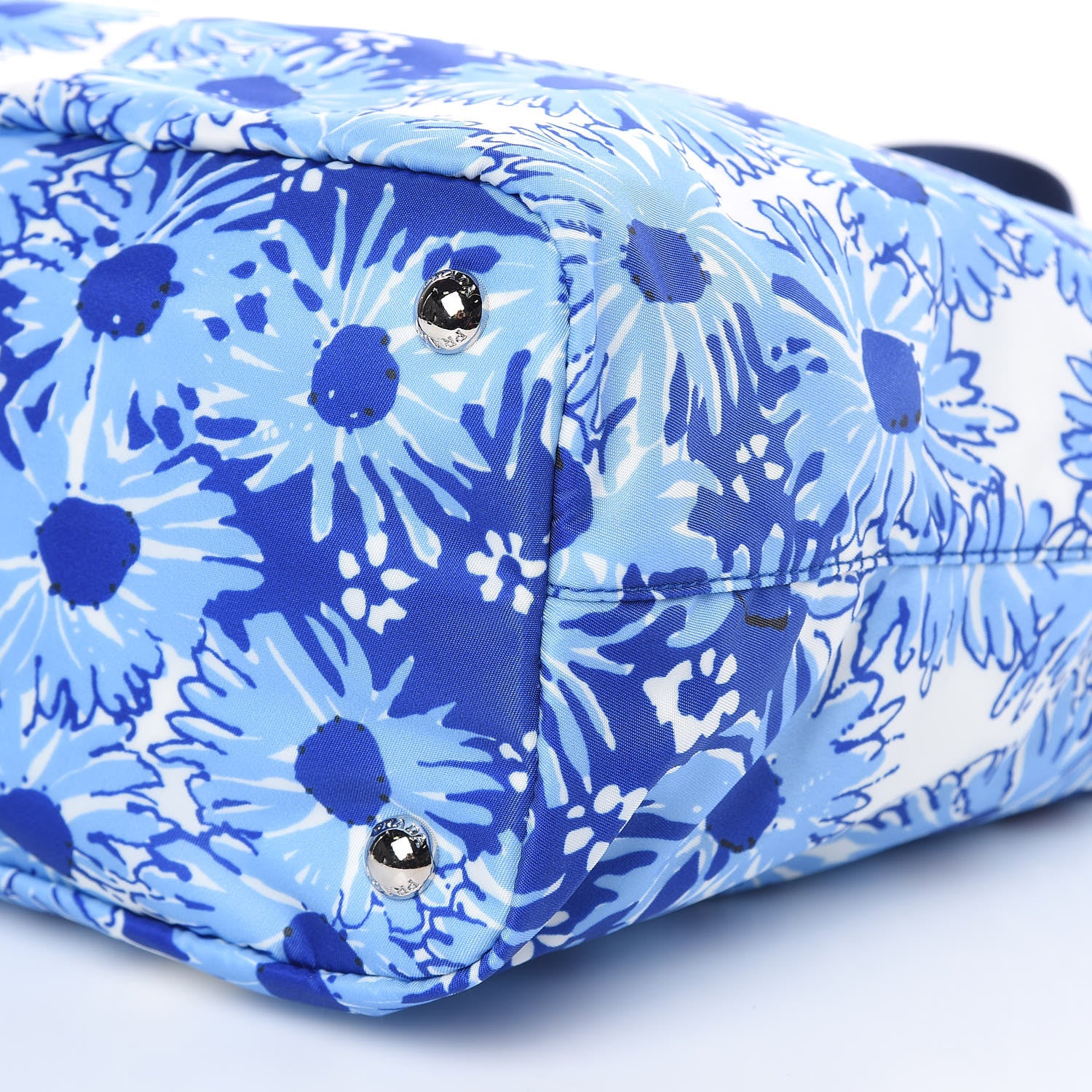 Prada Tessuto Nylon Saffiano Floral Print Tote Baltico Dis Primule 9 of 10