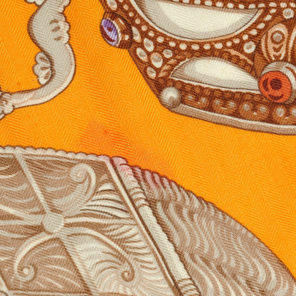 Hermes Cashmere Silk Ceintures et Liens Shawl 140 Orange Bouton D'or Mauve 13 of 16