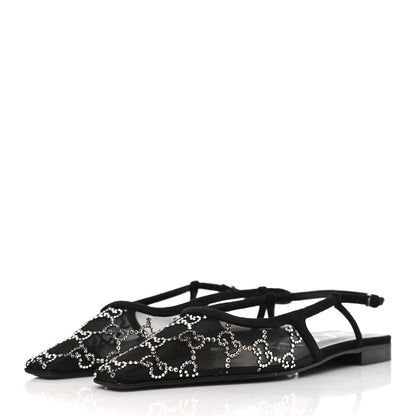 Gucci Tela Retino Kid Scamosciato Crystal GG Monogram Square G Slingback Flat 37.5 Black 3 of 8