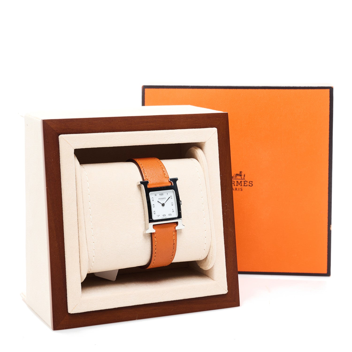 Hermes Stainless Steel Swift 21mm Heure H Hour Quartz Watch Orange