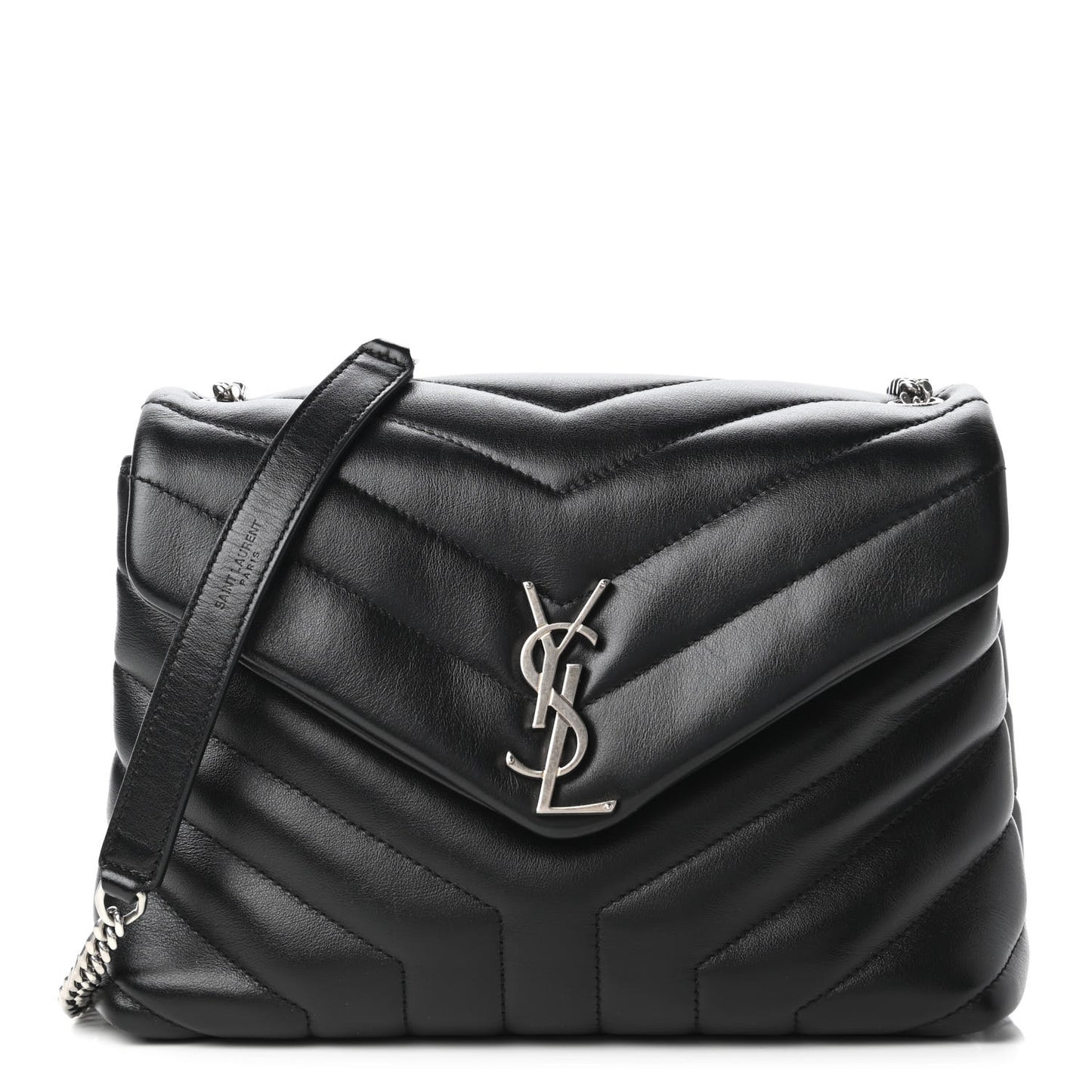 Calfskin Y Quilted Monogram Small Loulou Chain Satchel Black