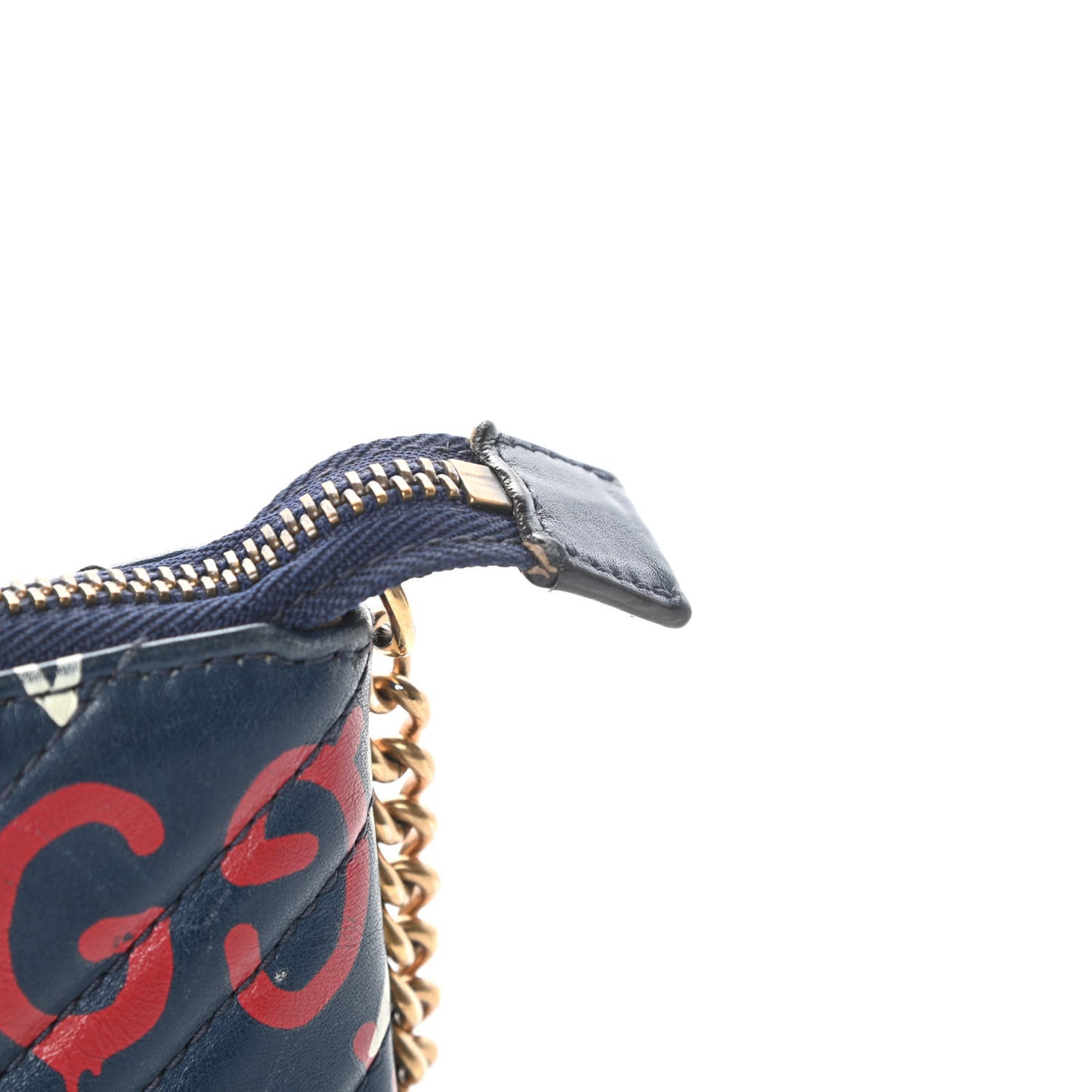 Calfskin Matelasse GucciGhost Mini GG Marmont Chain Bag Blue Agata Hibiscus Red