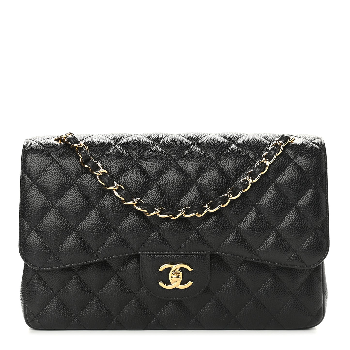 Caviar Quilted Jumbo Double Flap Black