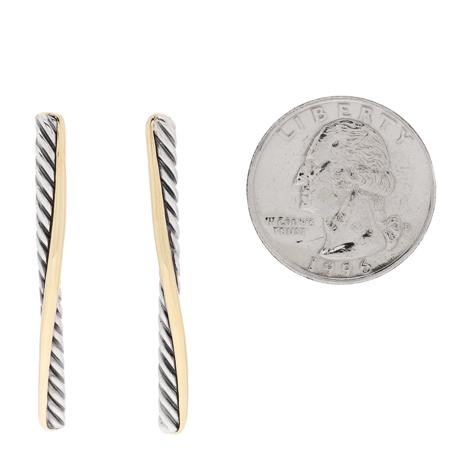 David Yurman Sterling Silver 18K Yellow Gold  Crossover Line Bar Earrings 2 of 4