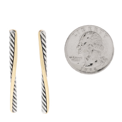 David Yurman Sterling Silver 18K Yellow Gold  Crossover Line Bar Earrings 2 of 4