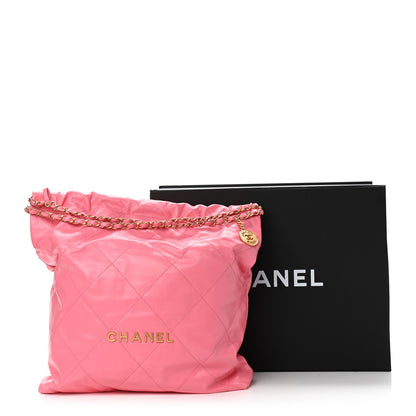 Chanel Shiny Calfskin Quilted Large Chanel 22 Coral Pink 13 of 13