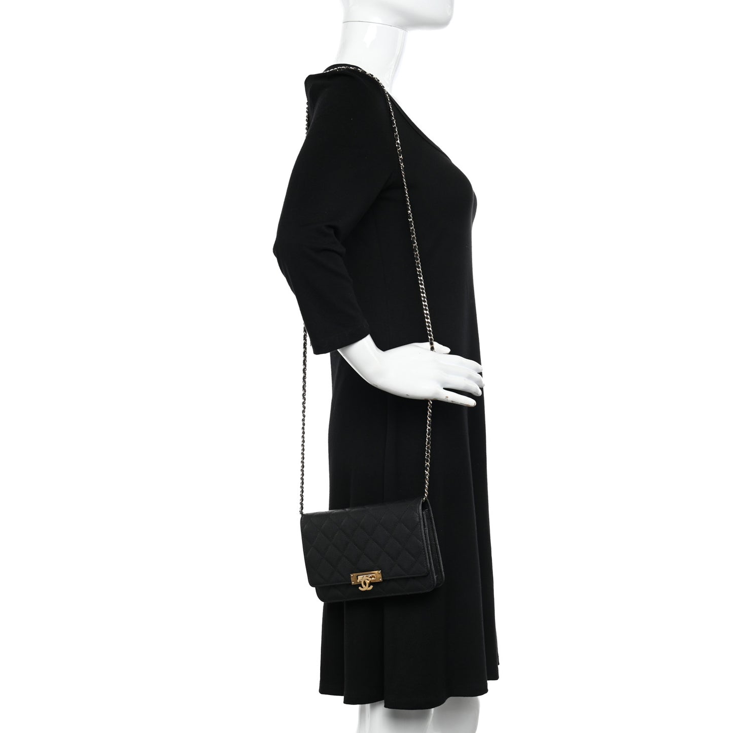 Caviar Quilted Golden Class Wallet On Chain WOC Black