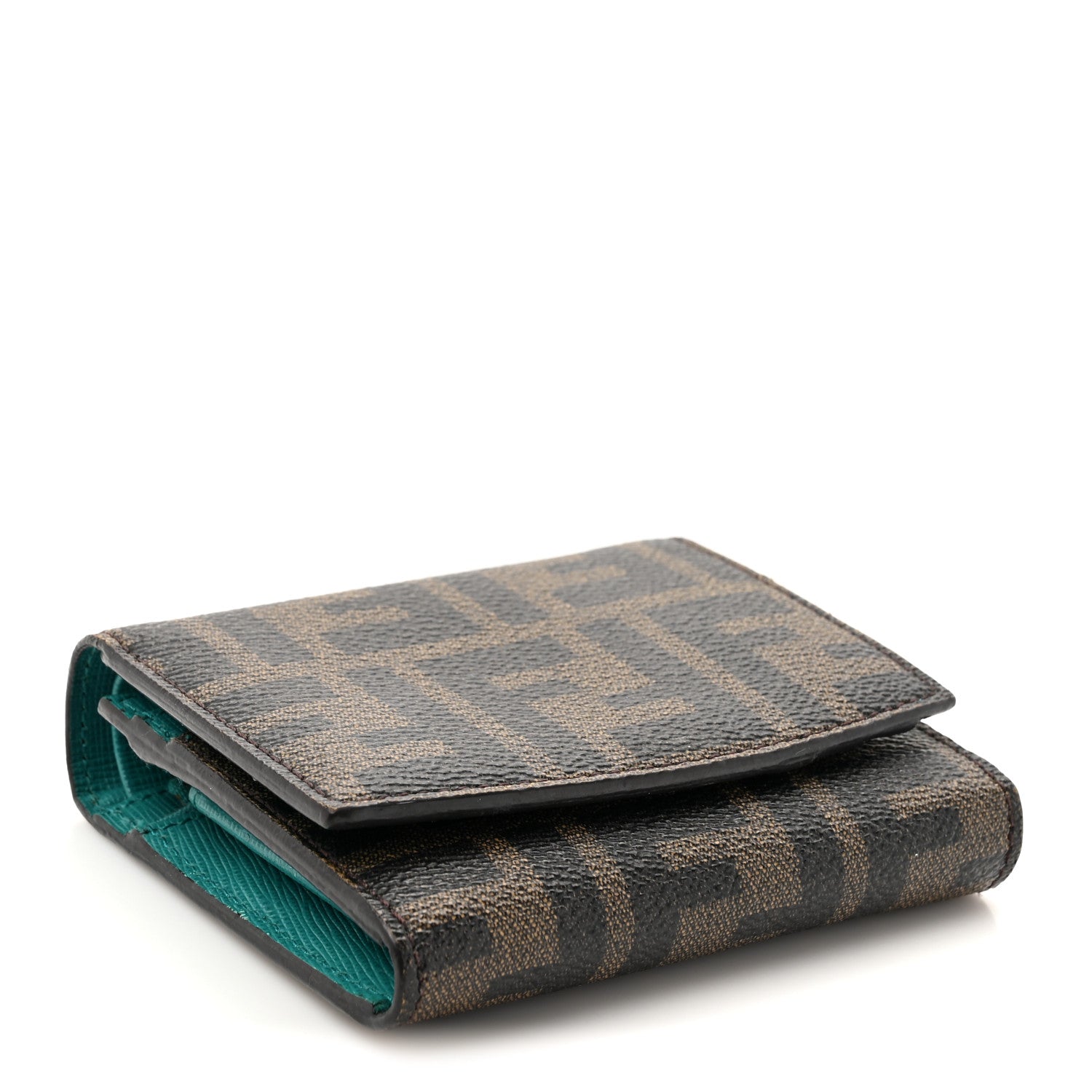 Fendi Vitello Elite Zucca Compact Wallet Tobacco Turquoise 4 of 9