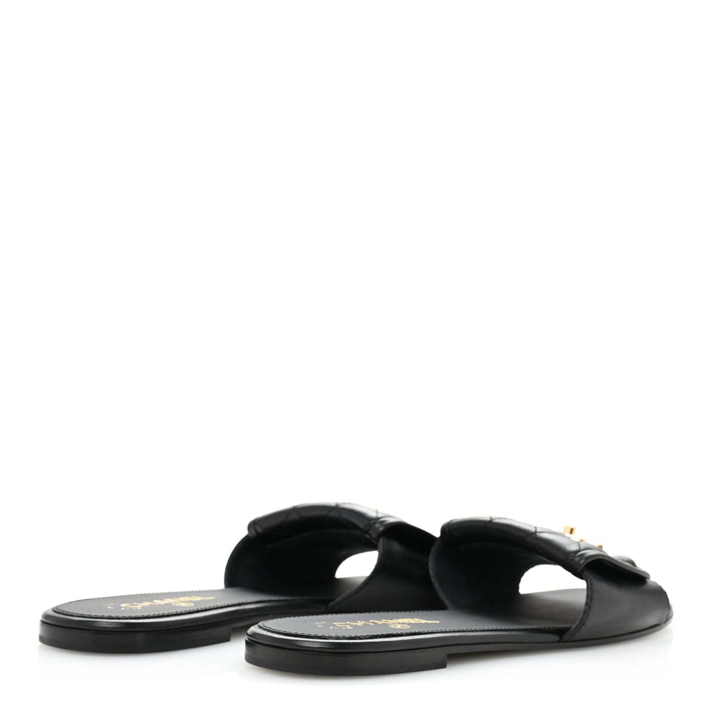 Lambskin Quilted Turnlock Flat Mules 41 Black