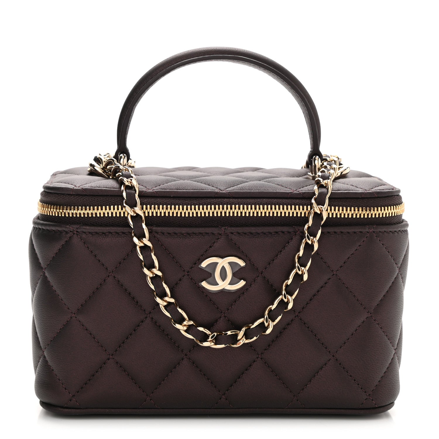 Chanel Iridescent Lambskin Quilted Small Top Handle Vanity Case With Chain Burgundy 1 of 12