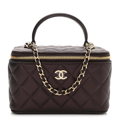 Chanel Iridescent Lambskin Quilted Small Top Handle Vanity Case With Chain Burgundy 1 of 12