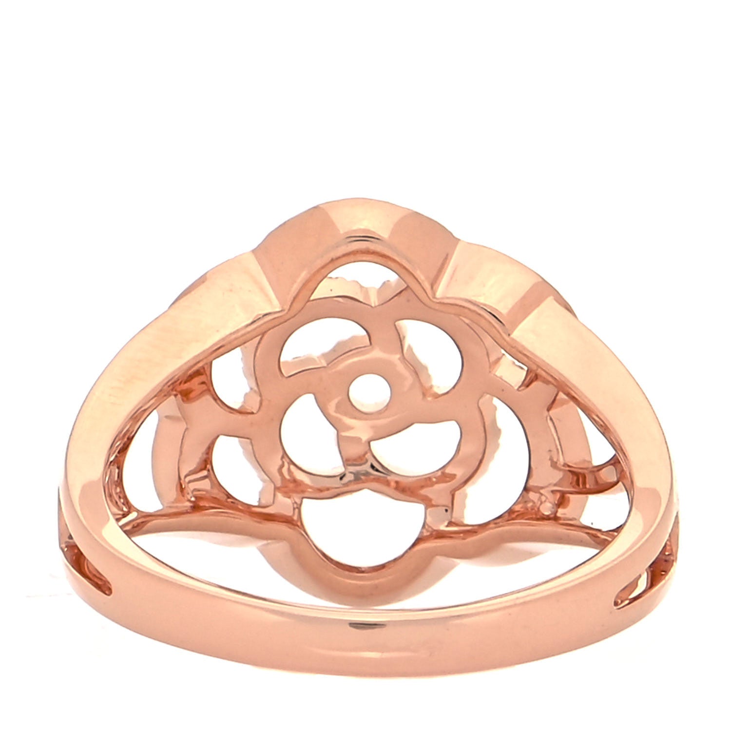 Chanel 18K Rose Gold Diamond Camellia Ring 58 8.5 6 of 10