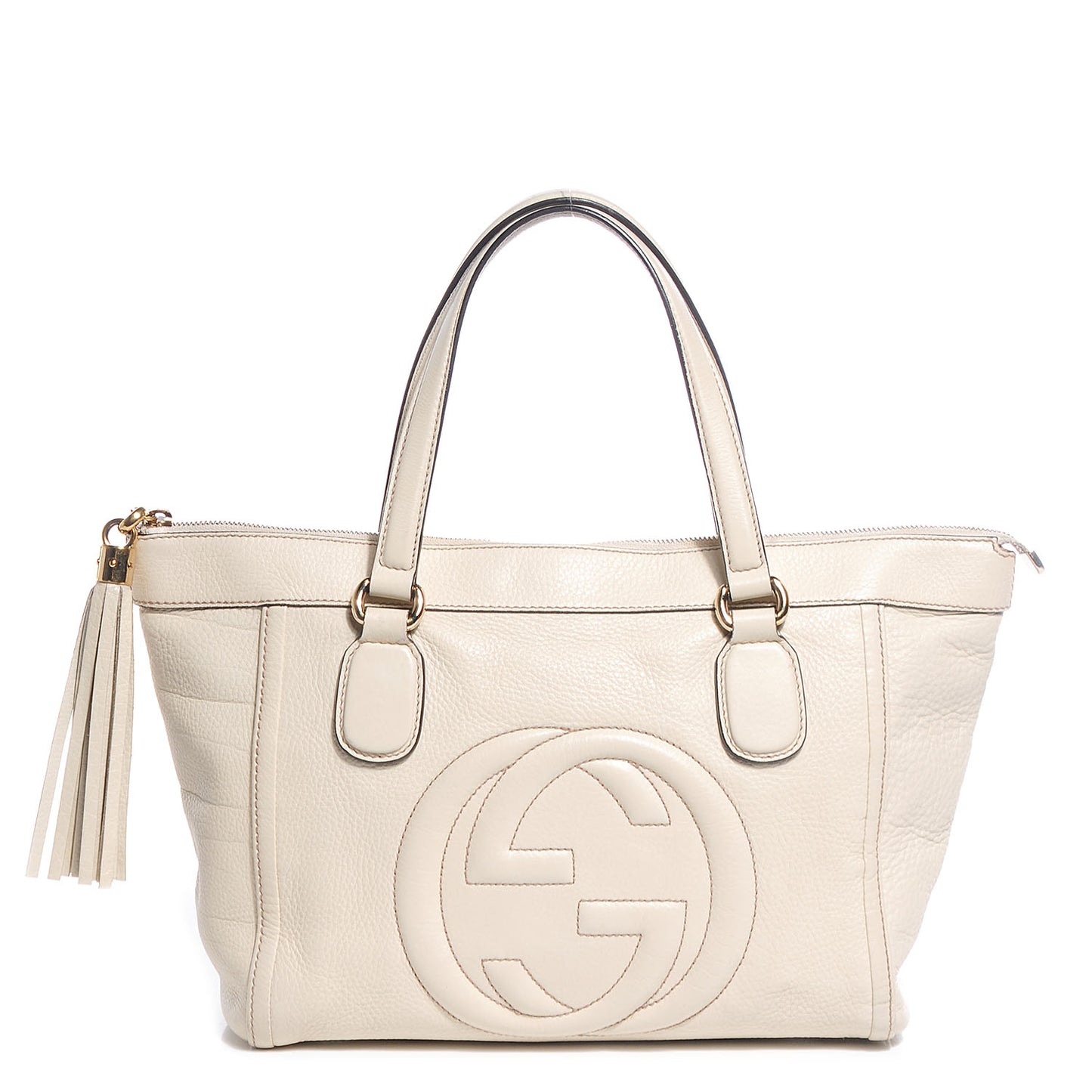Pebbled Calfskin Small Soho Top Handle Bag Off White