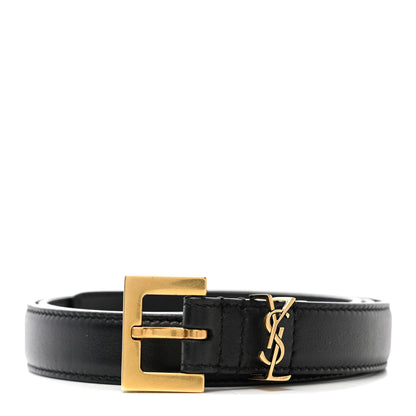Saint Laurent Calfskin Monogram Narrow Square Buckle Belt 75 30 Black 1 of 7