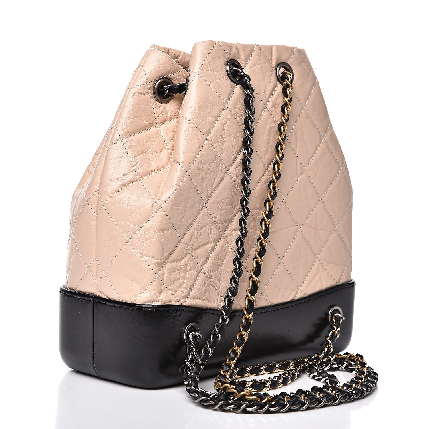 Chanel Aged Calfskin Quilted Small Gabrielle Backpack Beige Black 3 of 11