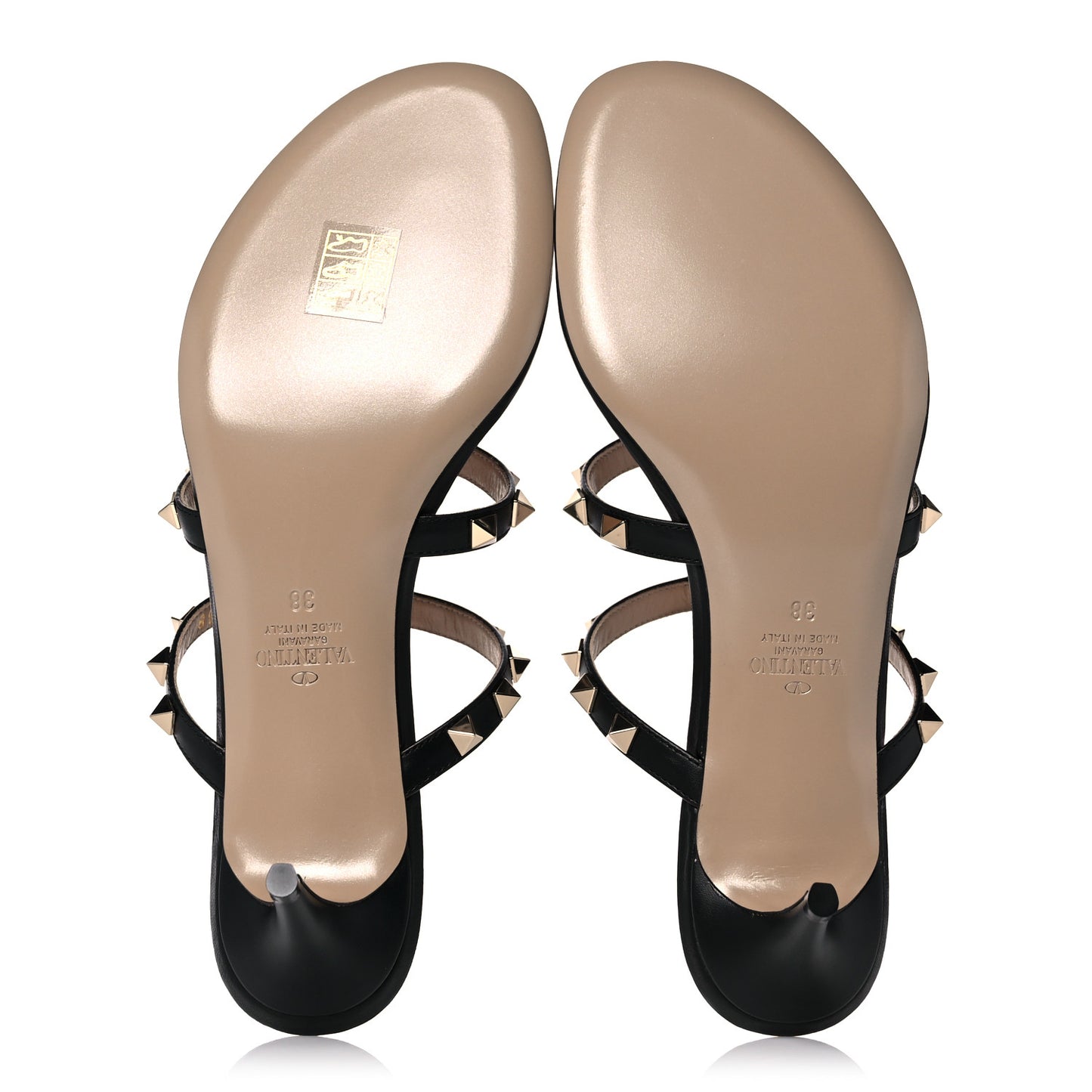 Calfskin Rockstud 50mm Flip Flop Thong Sandals 38 Black