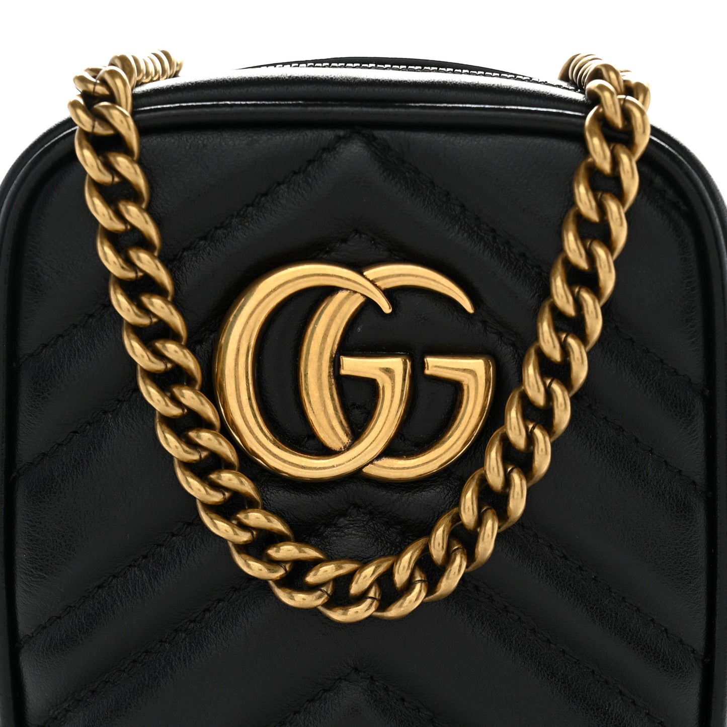 Calfskin Matelasse Mini GG Marmont Crossbody Bag Black