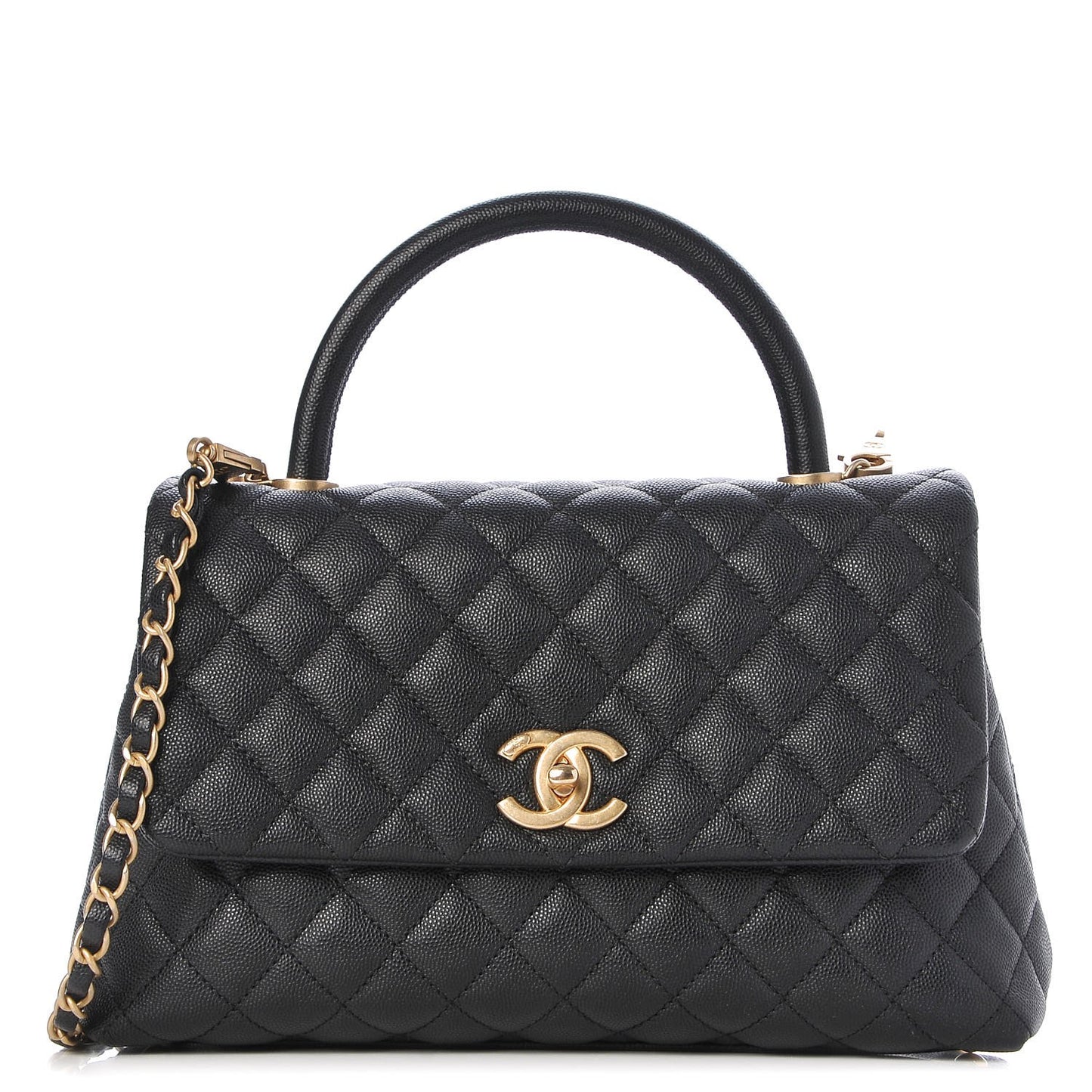 Caviar Quilted Small Coco Handle Flap Black