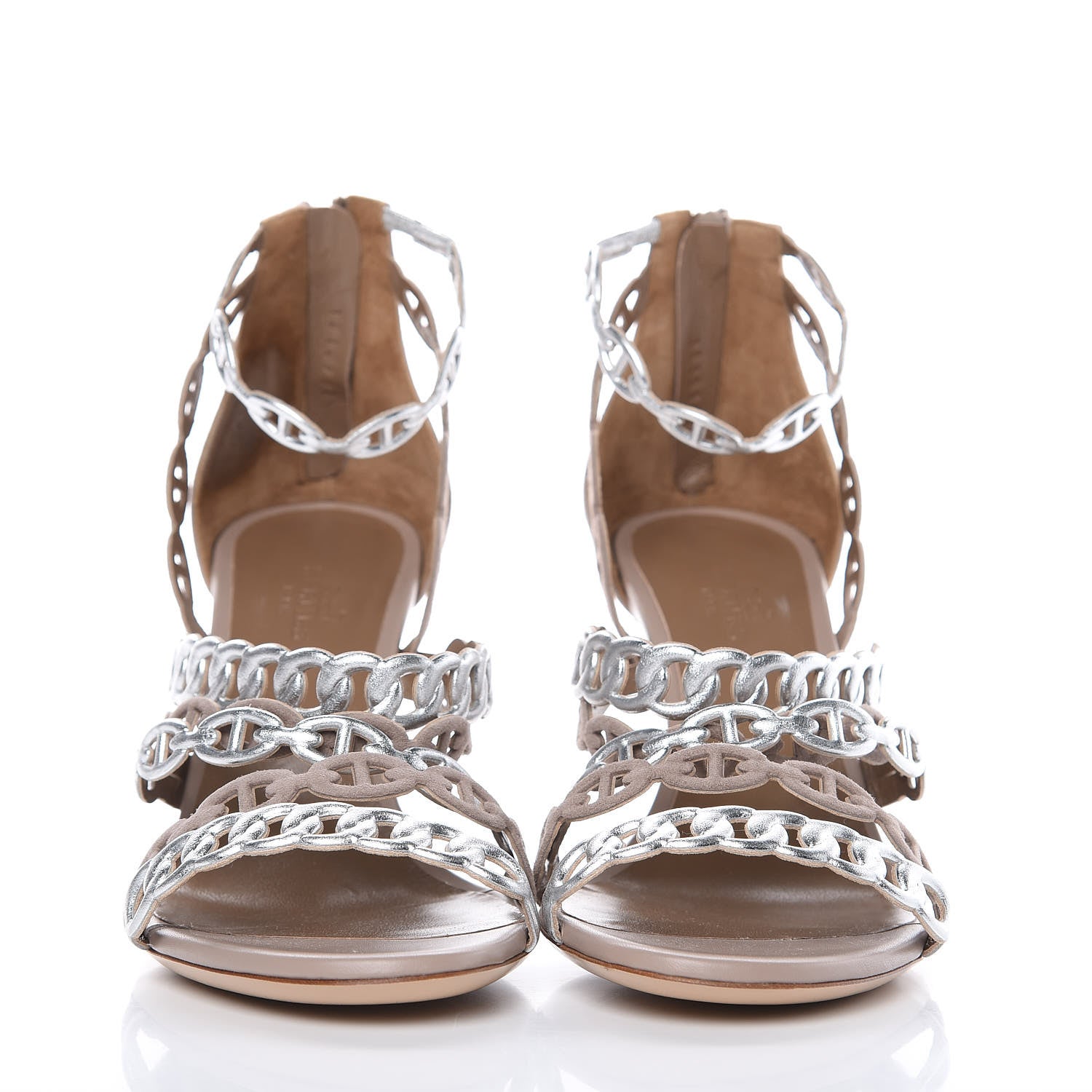 Hermes Goatskin Suede Romy Sandals 38 Beige Argent 2 of 11