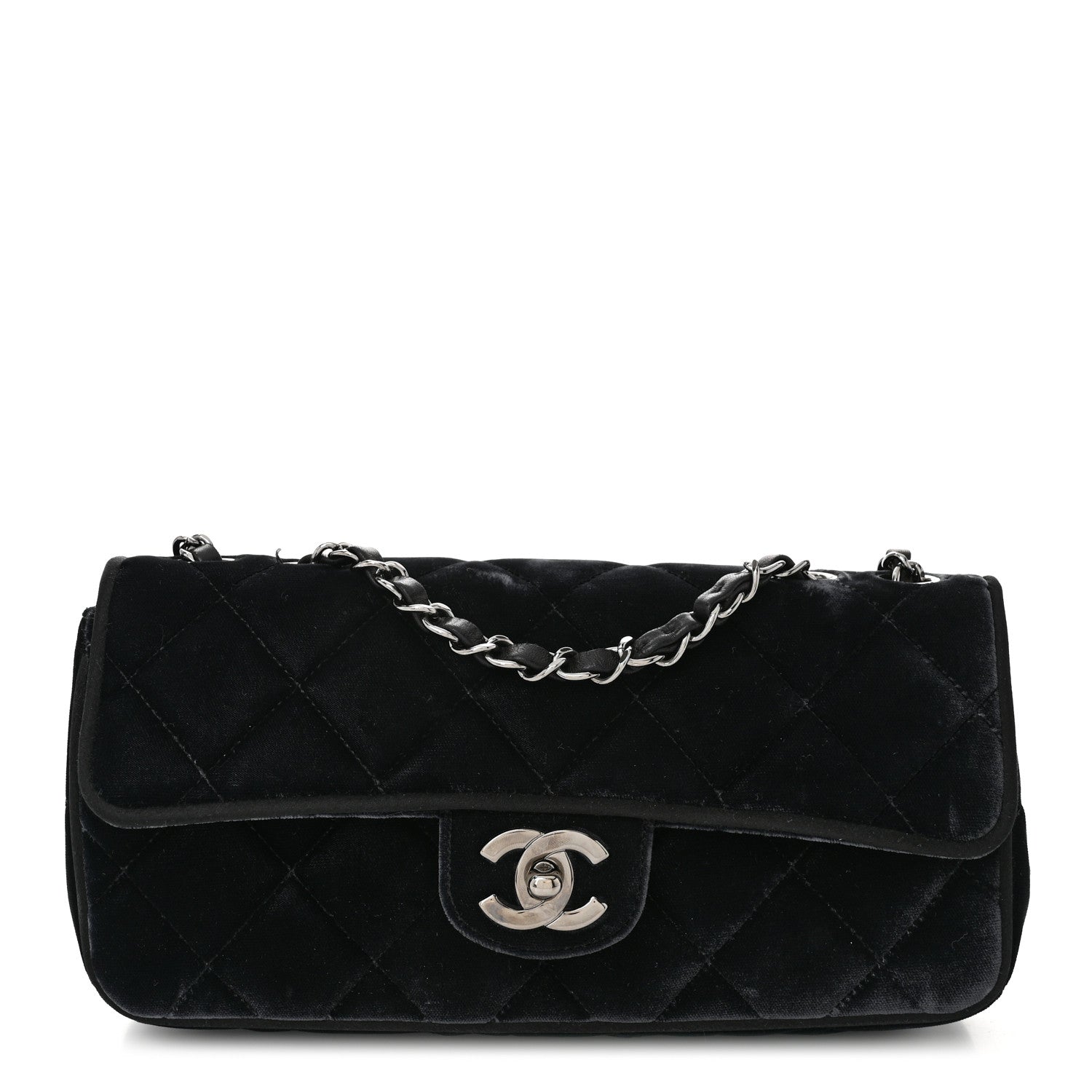 Chanel Velvet Quilted East West Flap Black 1 of 11