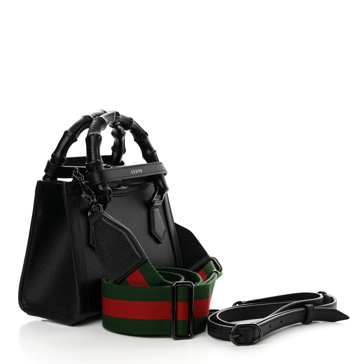 Textured Dollar Calfskin Web Monochrome Mini Diana Tote Bag Black