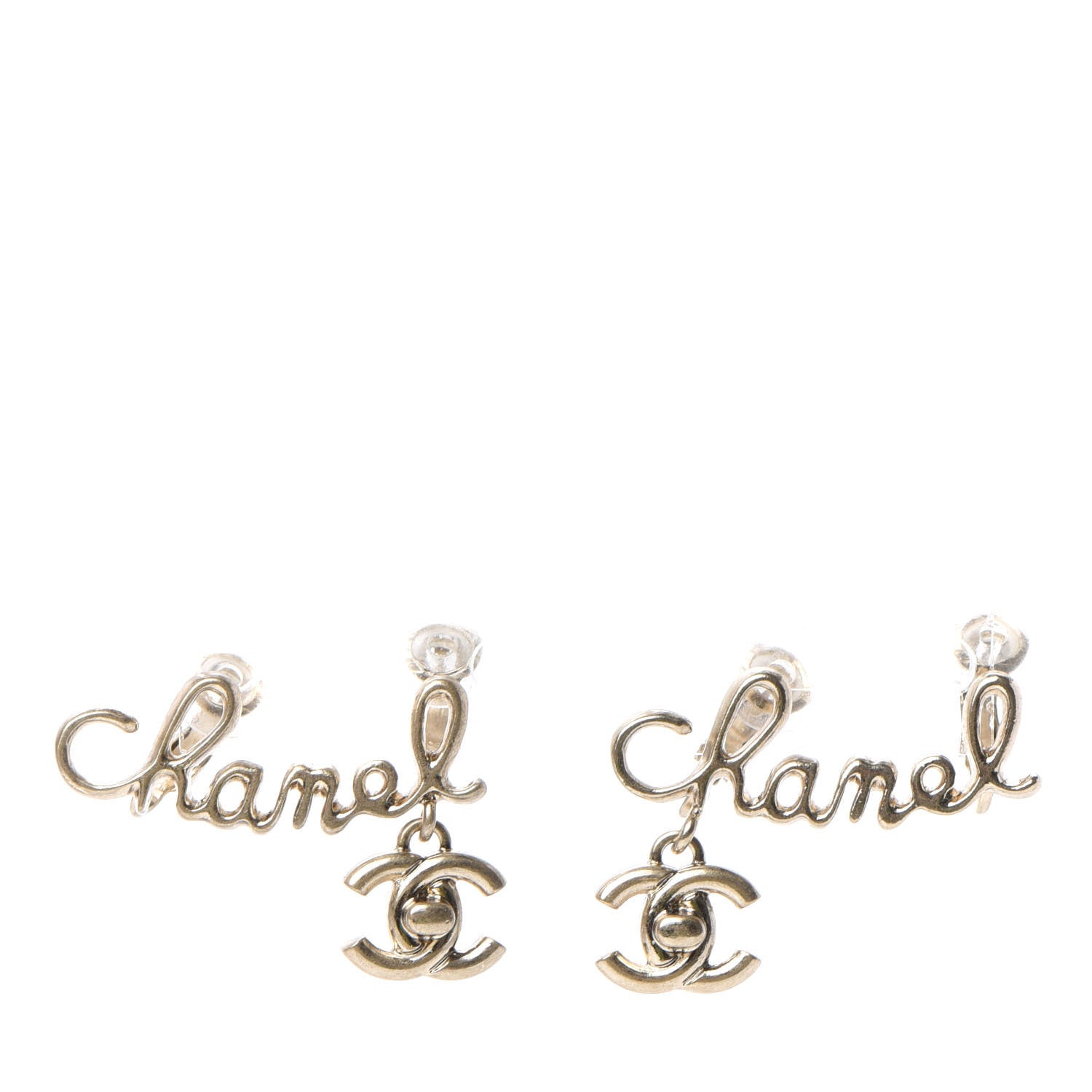 Chanel Metal Logo CC Turnlock Clip On Earrings Gold 1 of 4