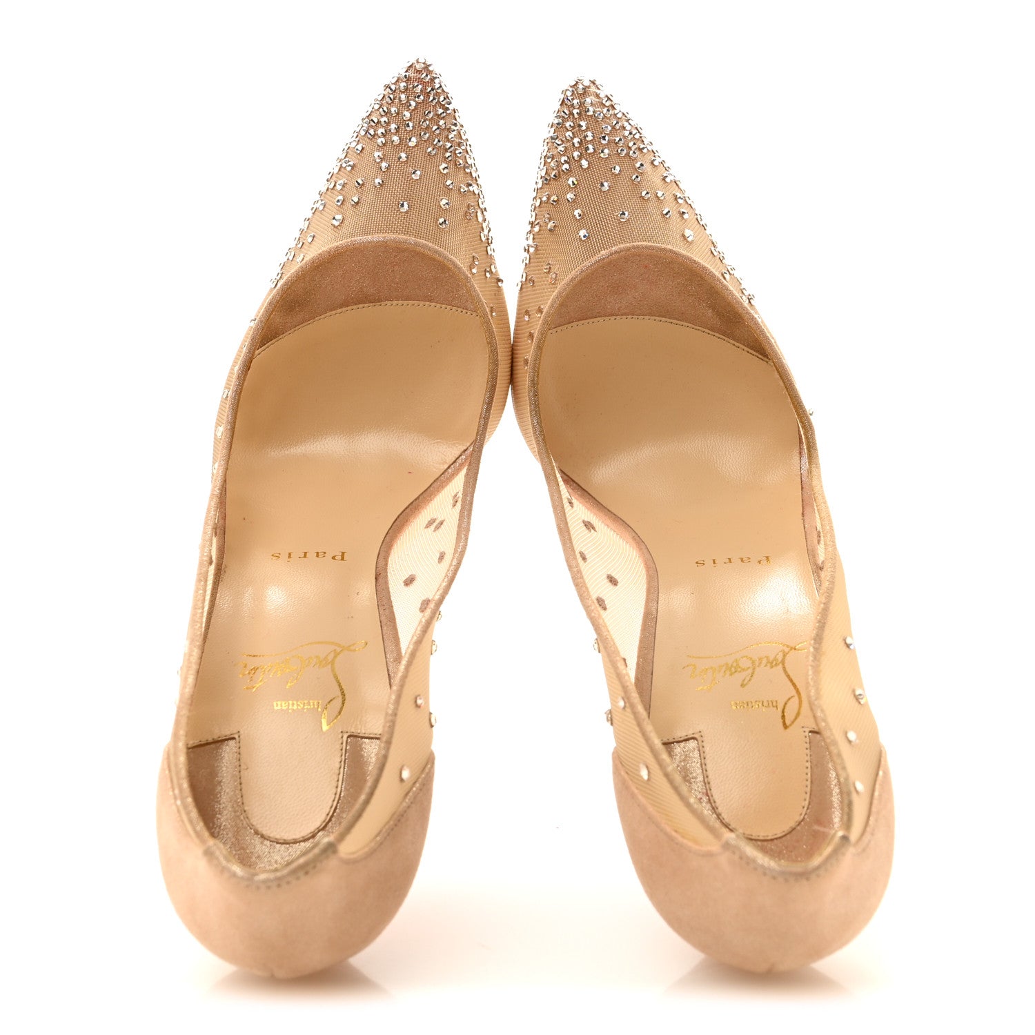 Christian Louboutin Suede Lame Crystal Strass Follies 100 Pumps 40 Light Silk 2 of 9
