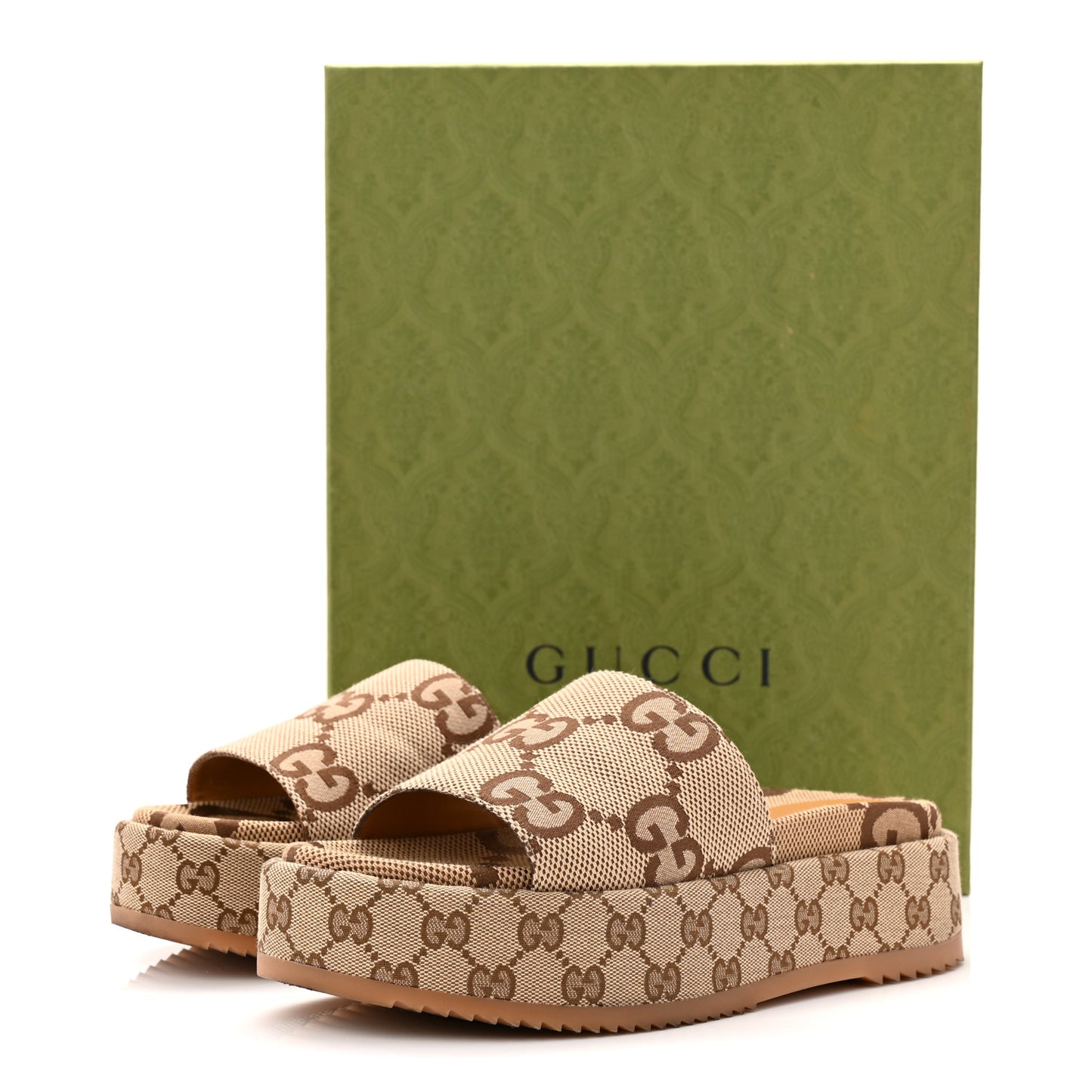 Monogram Maxi GG Angelina Platform 55mm Slide Sandals 40 Camel Ebony