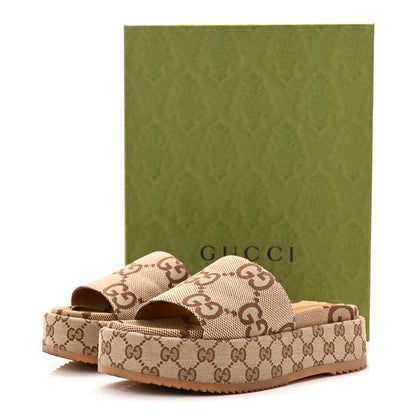 Gucci Monogram Maxi GG Angelina Platform 55mm Slide Sandals 40 Camel Ebony 10 of 10